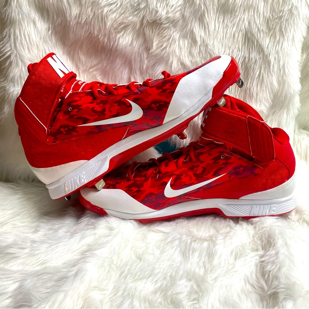 Nike Air Huarache Pro Mid Metal Red/White Baseball Cleats Men's Size 14